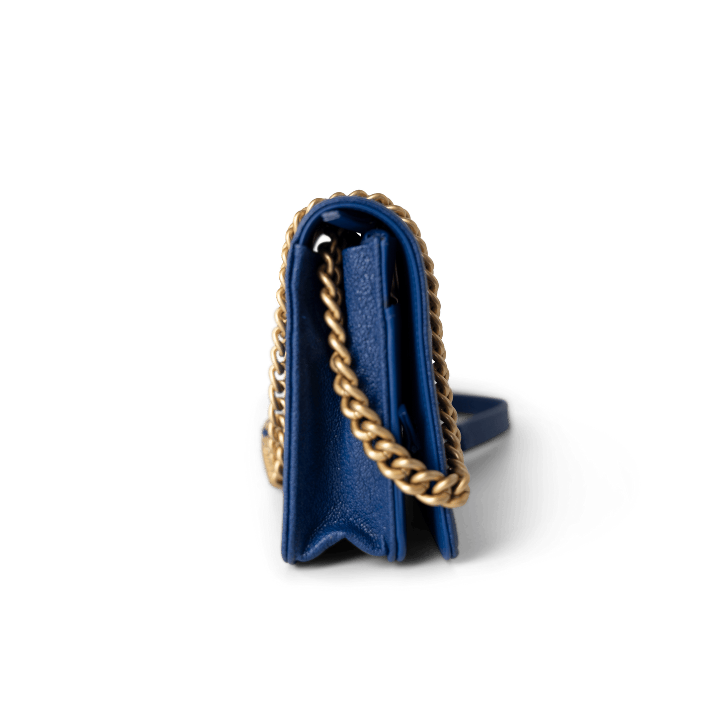 19A Blue Caviar Quilted Boy Wallet On Chain WOC Antique Gold Hardware