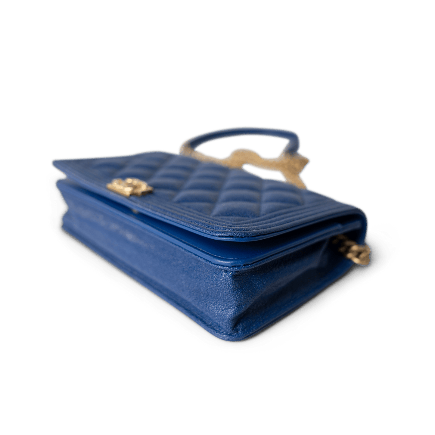 19A Blue Caviar Quilted Boy Wallet On Chain WOC Antique Gold Hardware