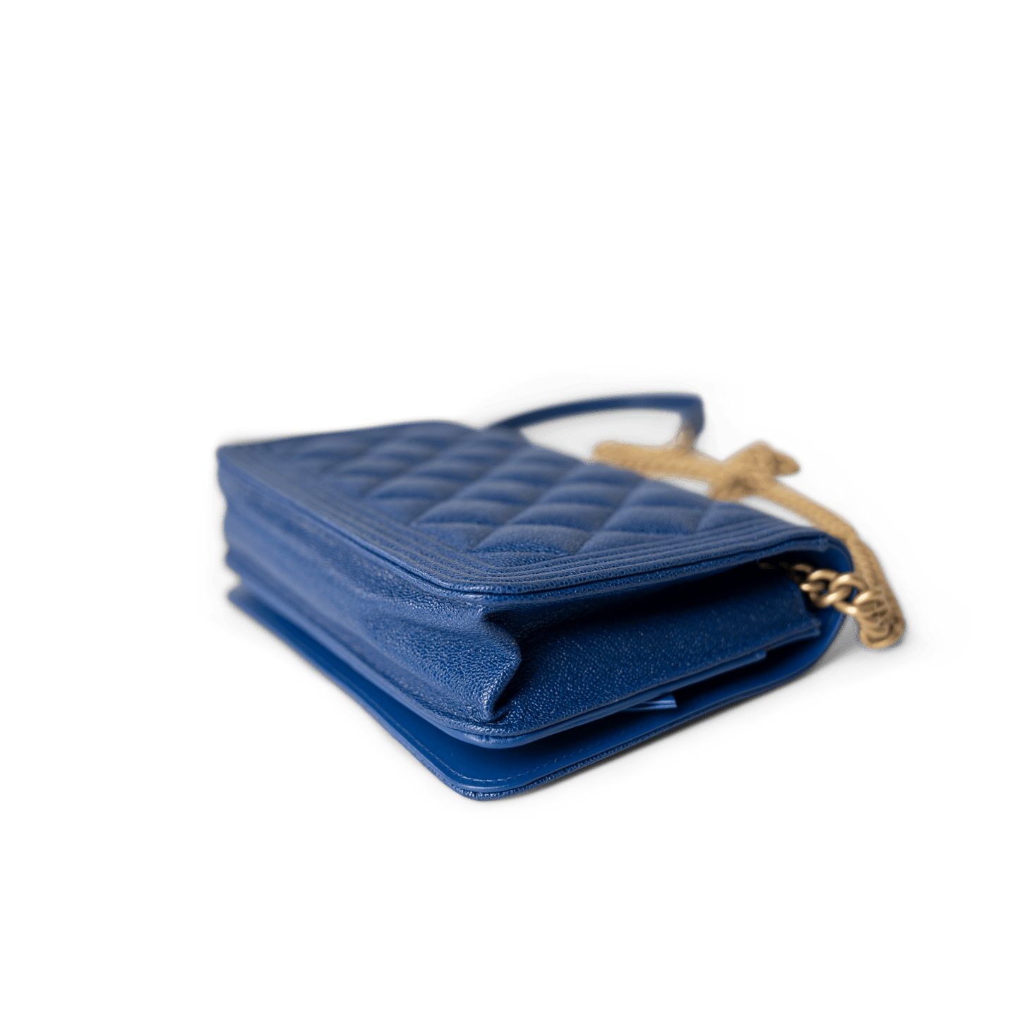 19A Blue Caviar Quilted Boy Wallet On Chain WOC Antique Gold Hardware