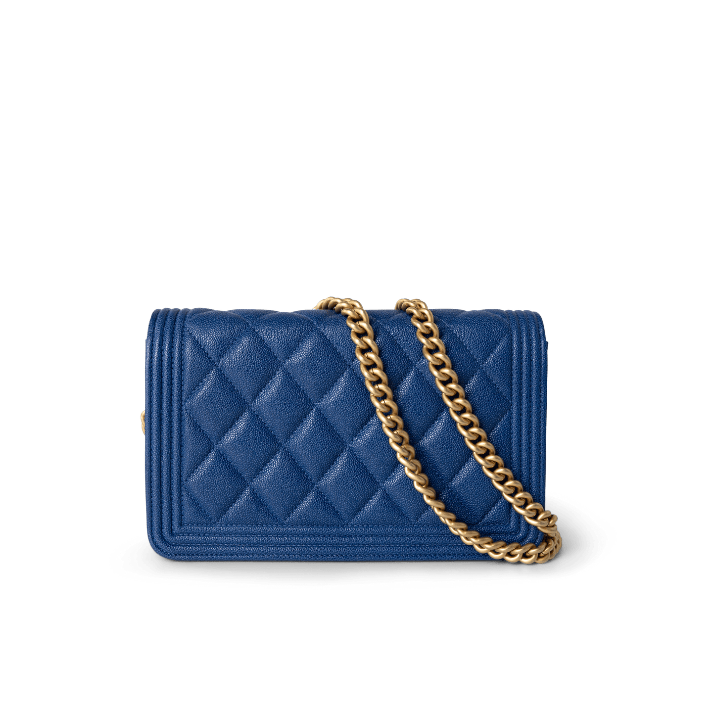 19A Blue Caviar Quilted Boy Wallet On Chain WOC Antique Gold Hardware