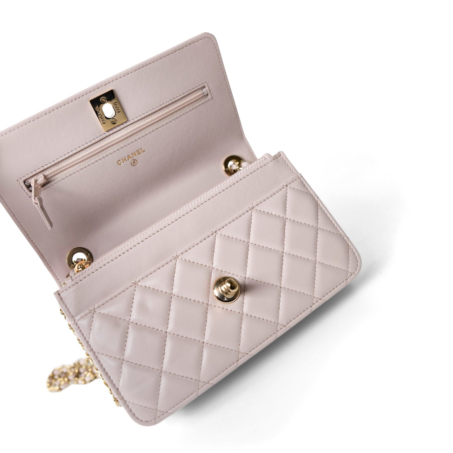 21B Light Purple Lambskin Quilted Trendy CC Wallet on Chain WOC