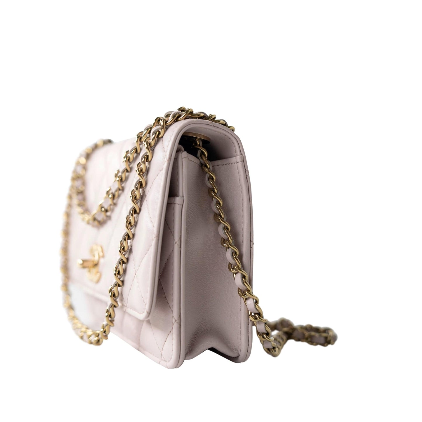 21B Light Purple Lambskin Quilted Trendy CC Wallet on Chain WOC