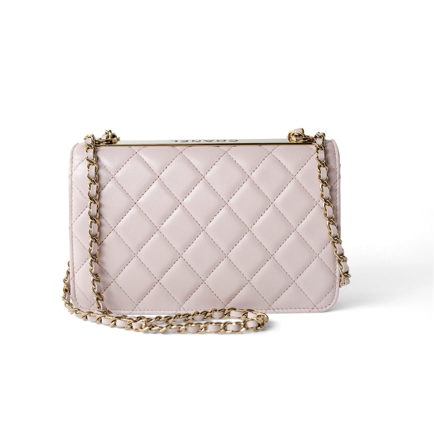 21B Light Purple Lambskin Quilted Trendy CC Wallet on Chain WOC