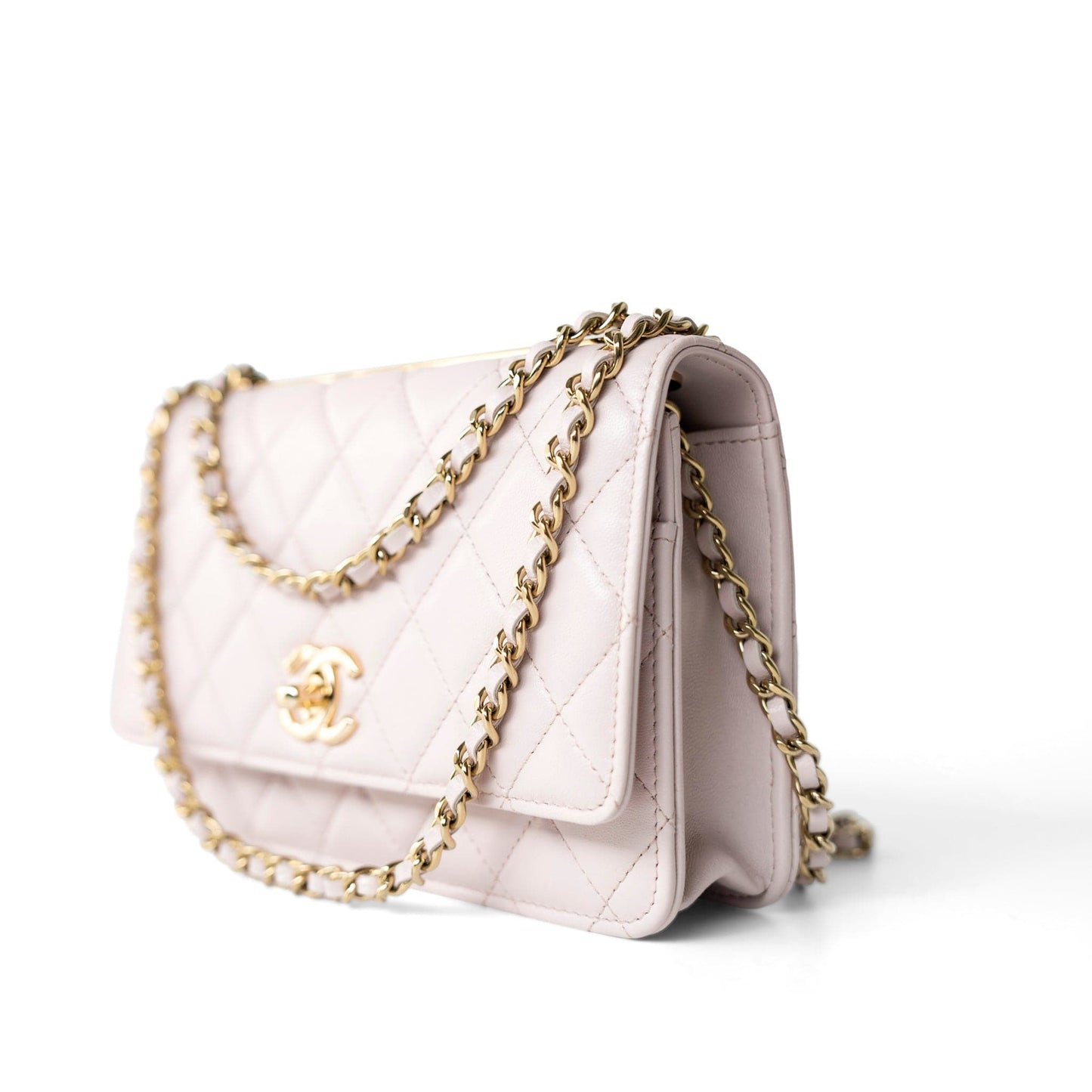 21B Light Purple Lambskin Quilted Trendy CC Wallet on Chain WOC