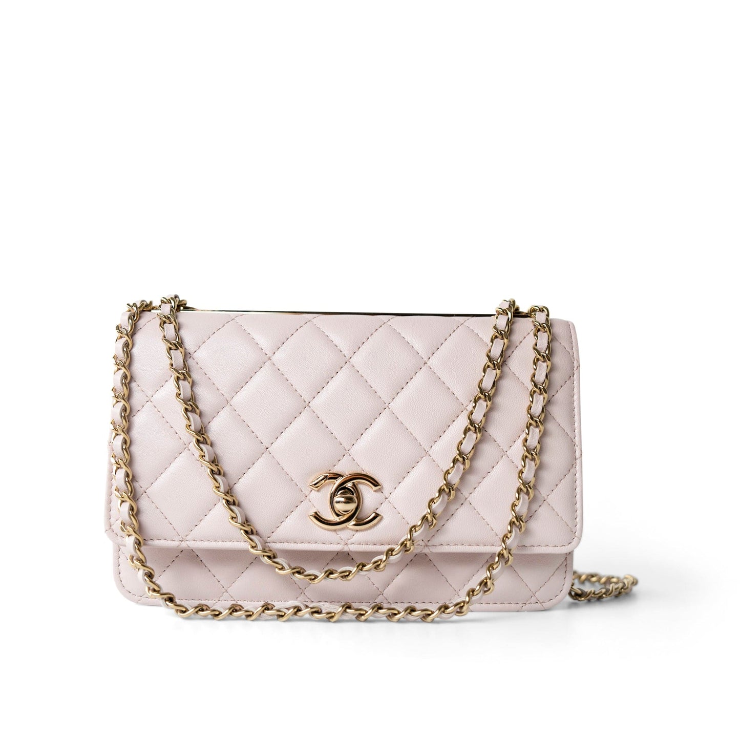 21B Light Purple Lambskin Quilted Trendy CC Wallet on Chain WOC
