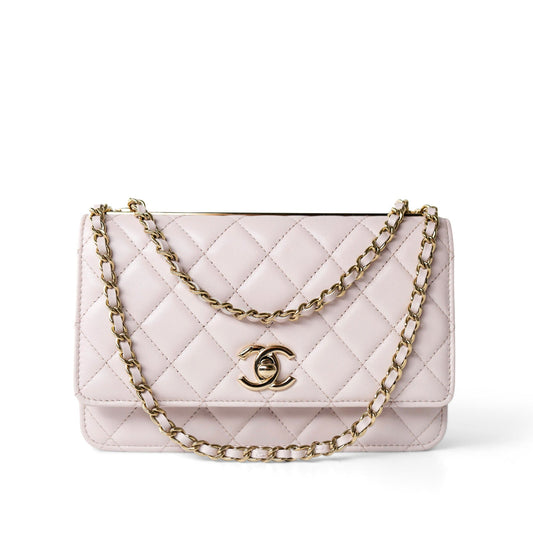 21B Light Purple Lambskin Quilted Trendy CC Wallet on Chain WOC