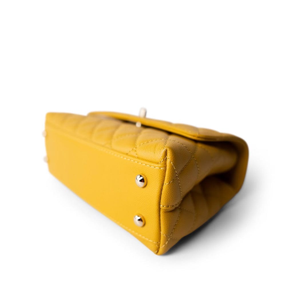 22A Yellow Caviar Quilted Coco Handle Small (Old Mini) Light Gold Hardware