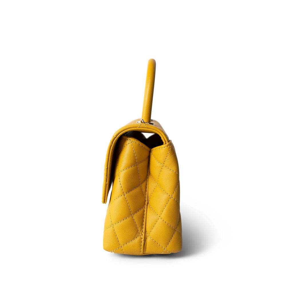 22A Yellow Caviar Quilted Coco Handle Small (Old Mini) Light Gold Hardware