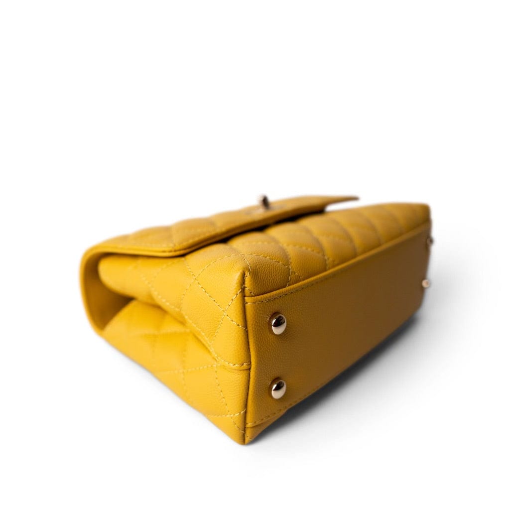 22A Yellow Caviar Quilted Coco Handle Small (Old Mini) Light Gold Hardware
