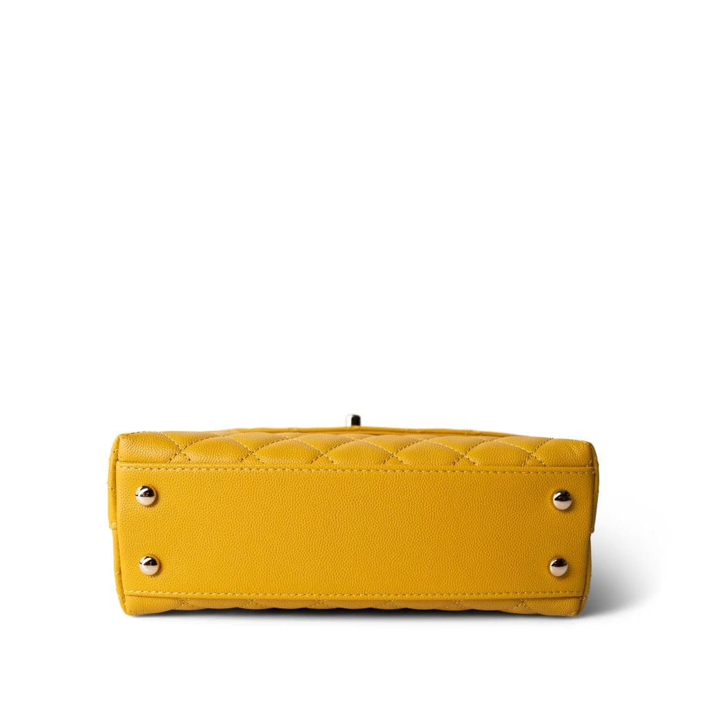 22A Yellow Caviar Quilted Coco Handle Small (Old Mini) Light Gold Hardware