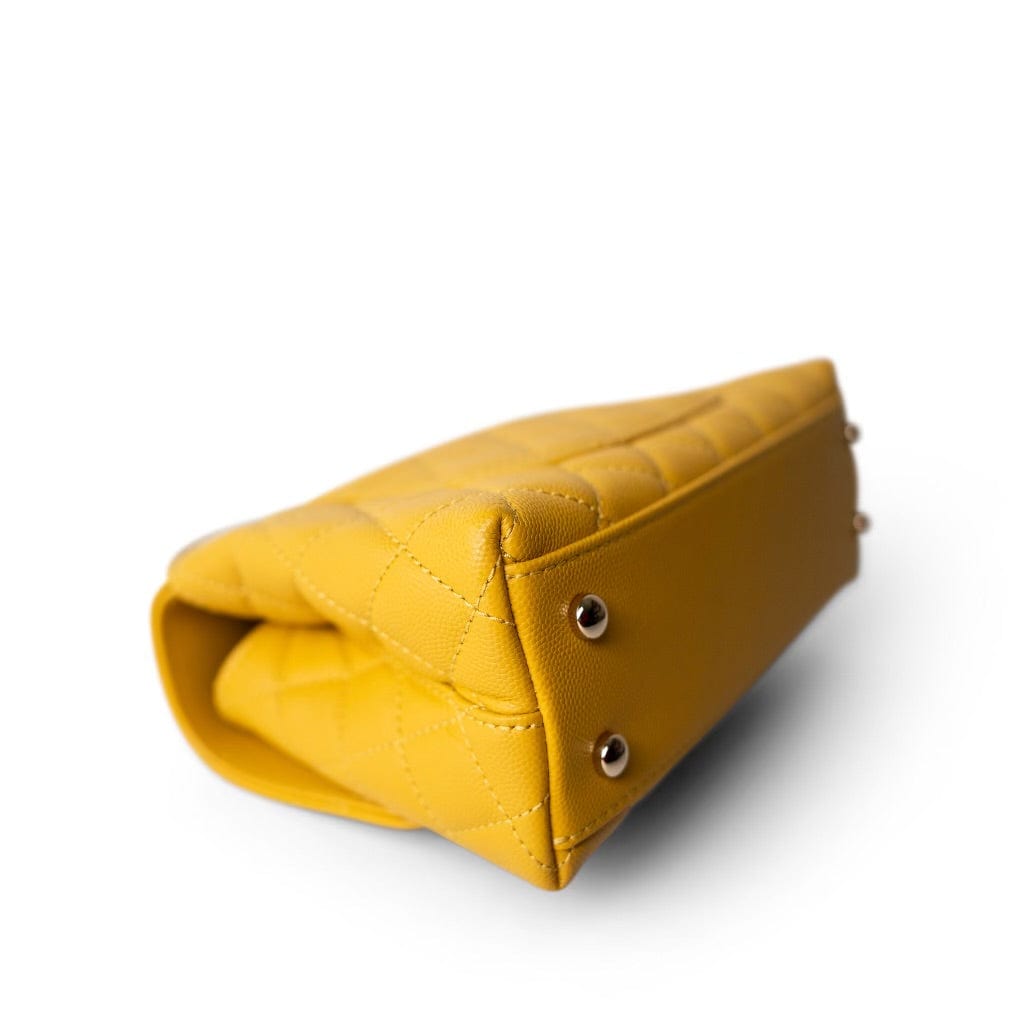22A Yellow Caviar Quilted Coco Handle Small (Old Mini) Light Gold Hardware