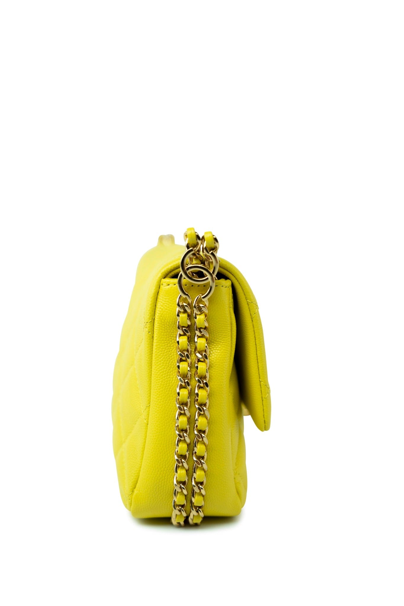 23C Neon Yellow Caviar Quilted Coco You Mini Flap Bag Light Gold Hardware