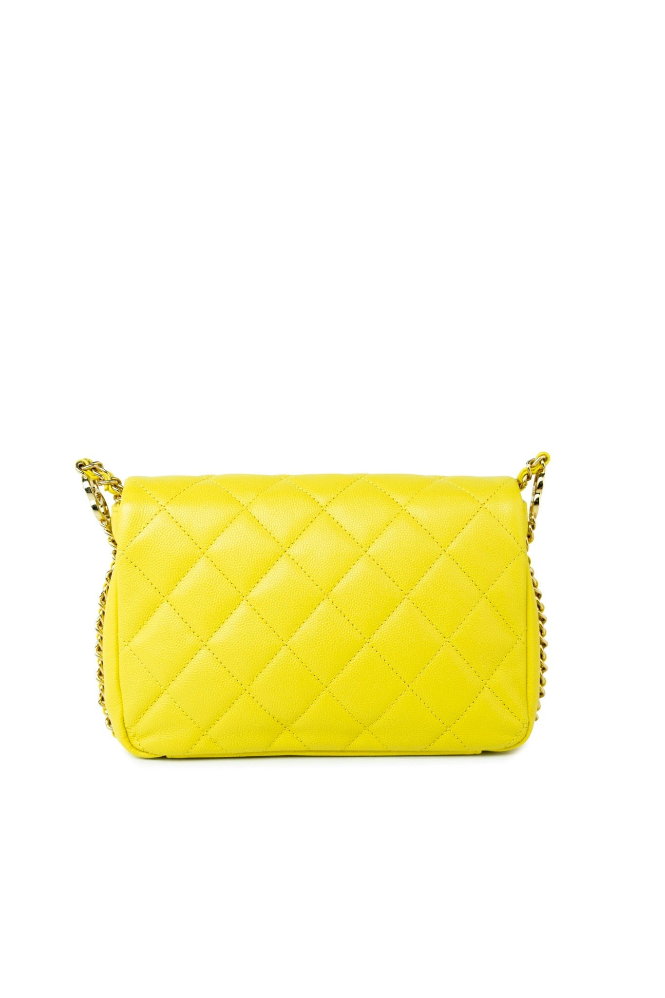 23C Neon Yellow Caviar Quilted Coco You Mini Flap Bag Light Gold Hardware