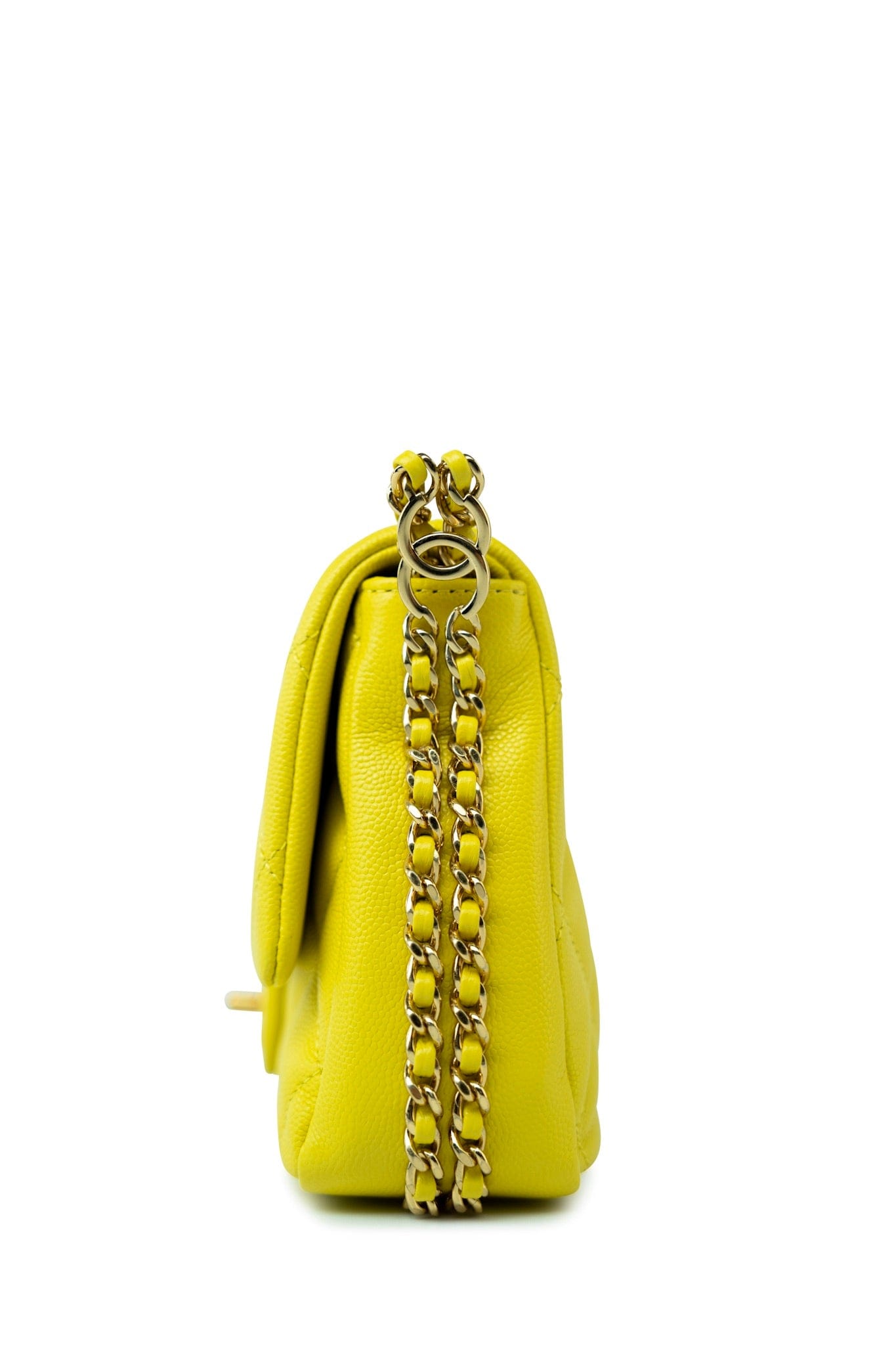 23C Neon Yellow Caviar Quilted Coco You Mini Flap Bag Light Gold Hardware