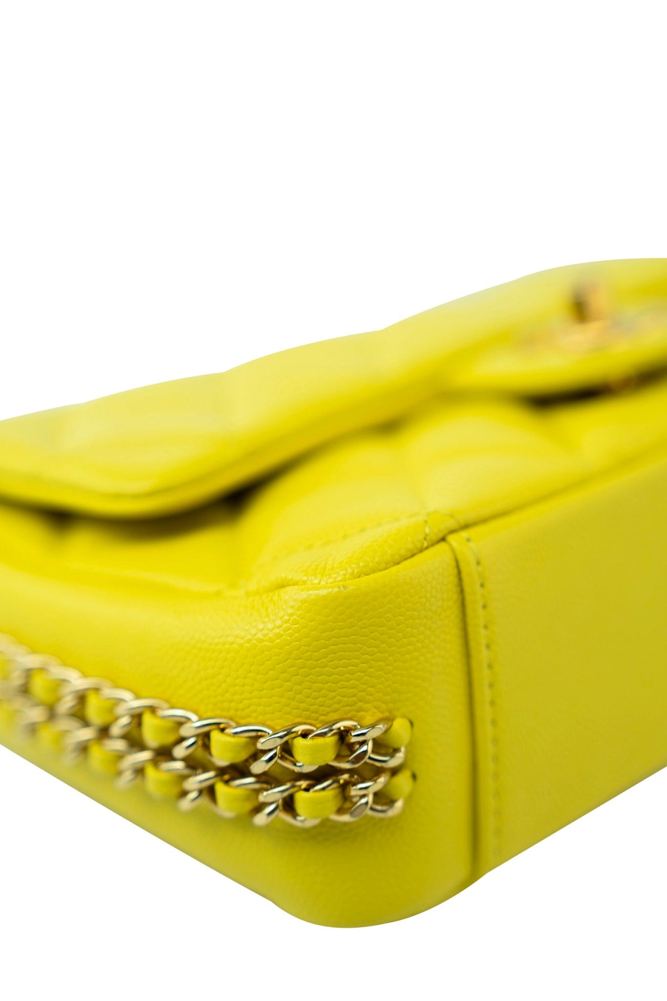23C Neon Yellow Caviar Quilted Coco You Mini Flap Bag Light Gold Hardware