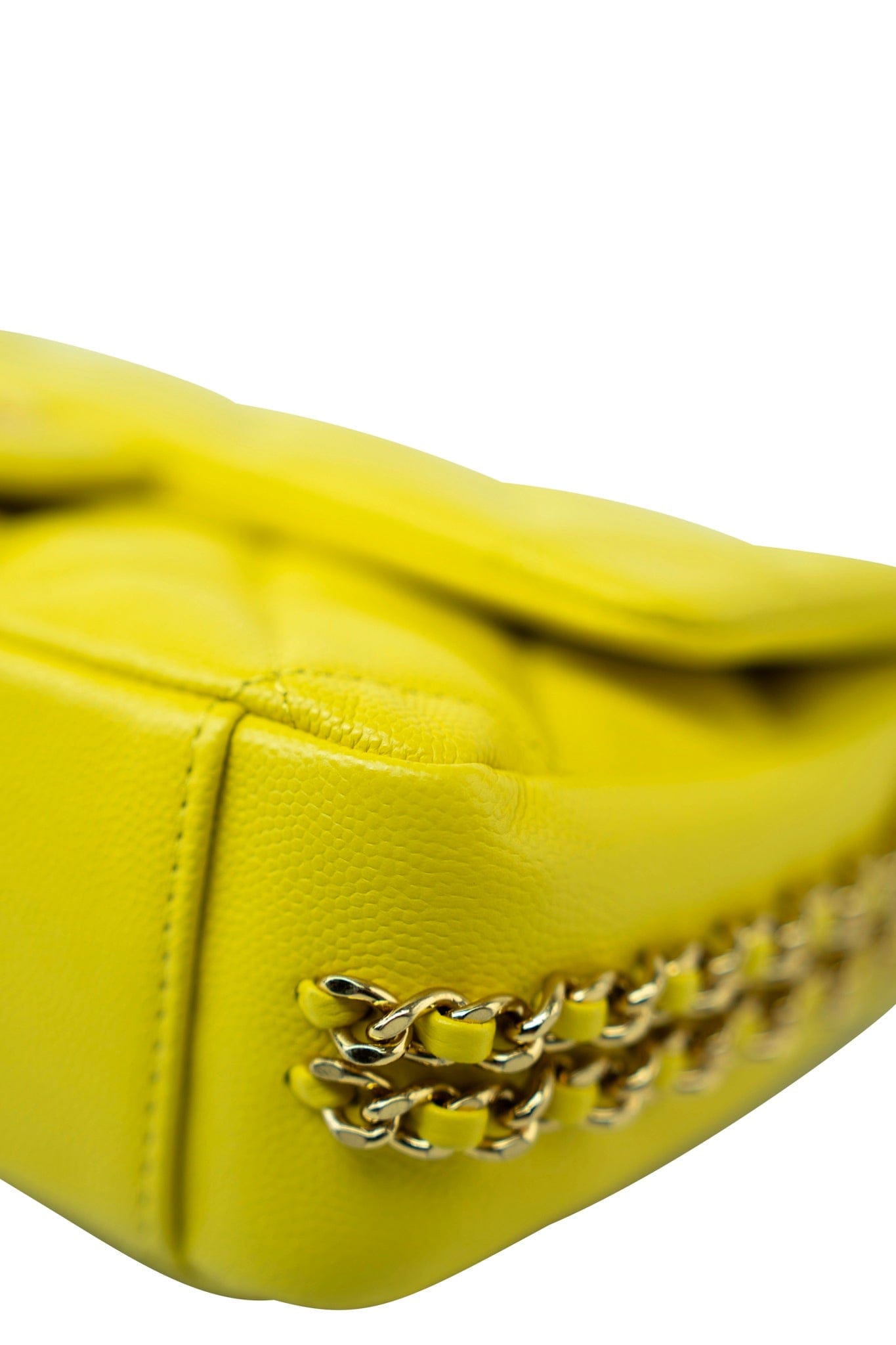23C Neon Yellow Caviar Quilted Coco You Mini Flap Bag Light Gold Hardware