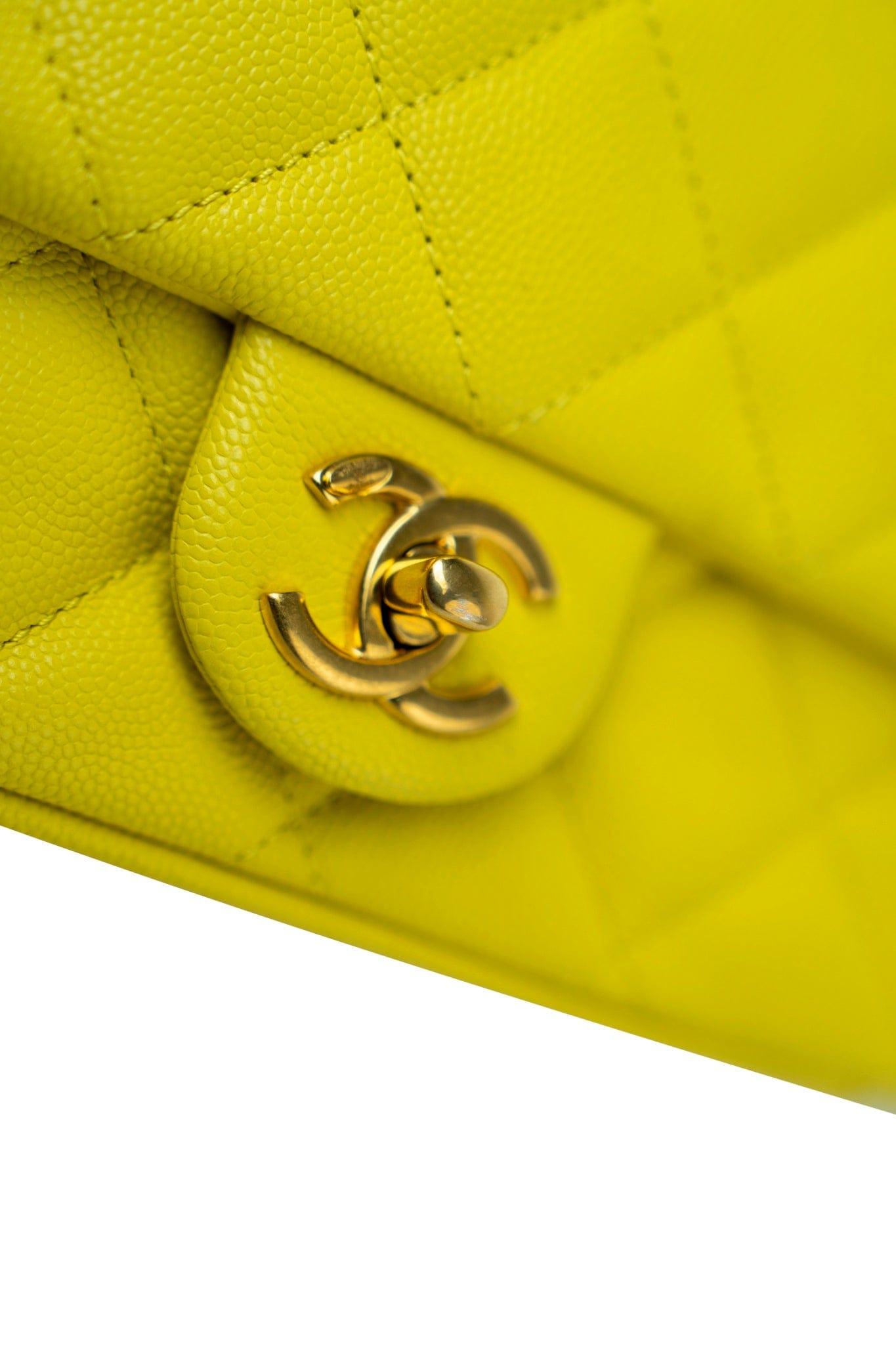 23C Neon Yellow Caviar Quilted Coco You Mini Flap Bag Light Gold Hardware