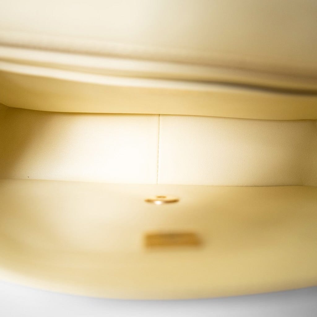 23S Light Yellow Lambskin Quilted Sweet Camelia Medium Single Flap Aged Gold Hardware