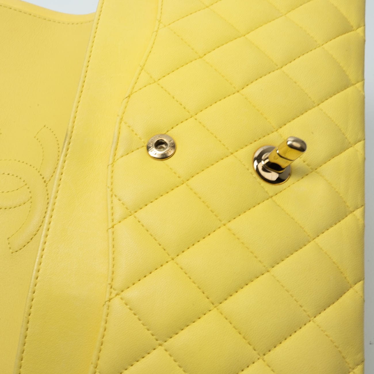 Yellow Lambskin Quilted Double Classic Flap Medium Light Gold Hardware