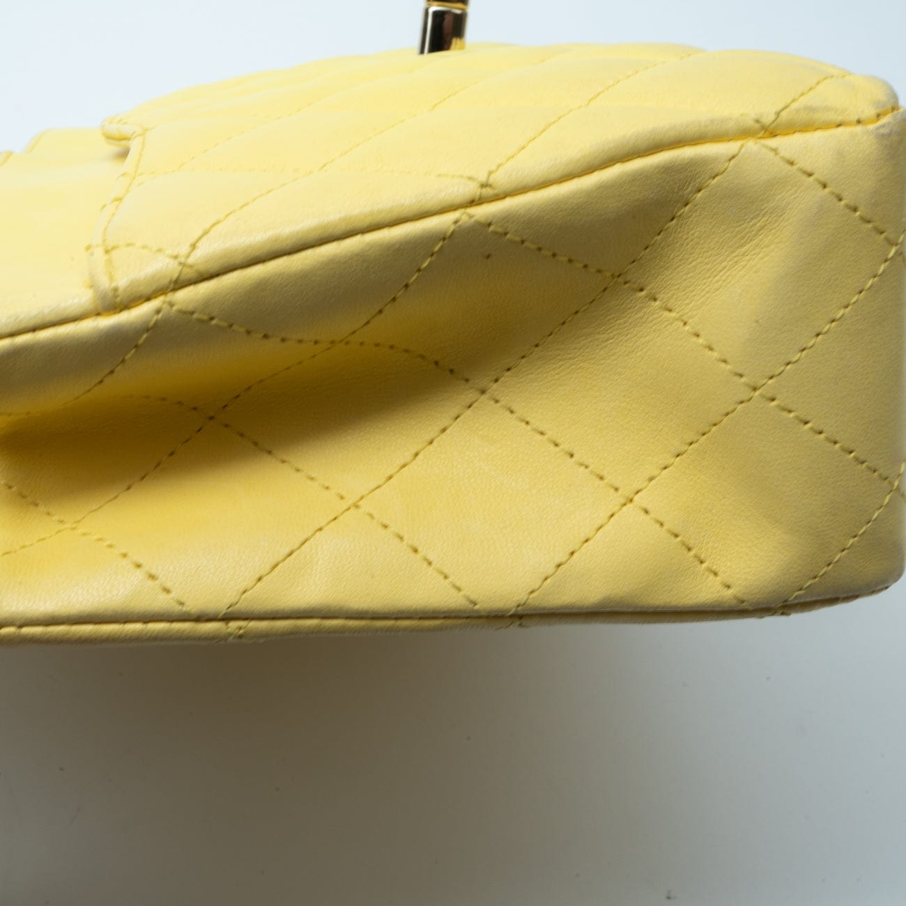 Yellow Lambskin Quilted Double Classic Flap Medium Light Gold Hardware
