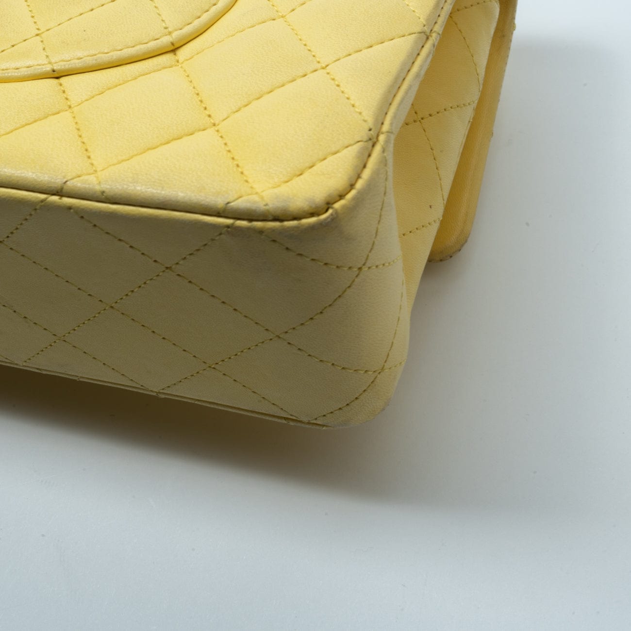 Yellow Lambskin Quilted Double Classic Flap Medium Light Gold Hardware