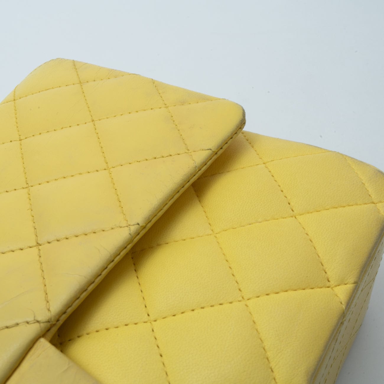 Yellow Lambskin Quilted Double Classic Flap Medium Light Gold Hardware