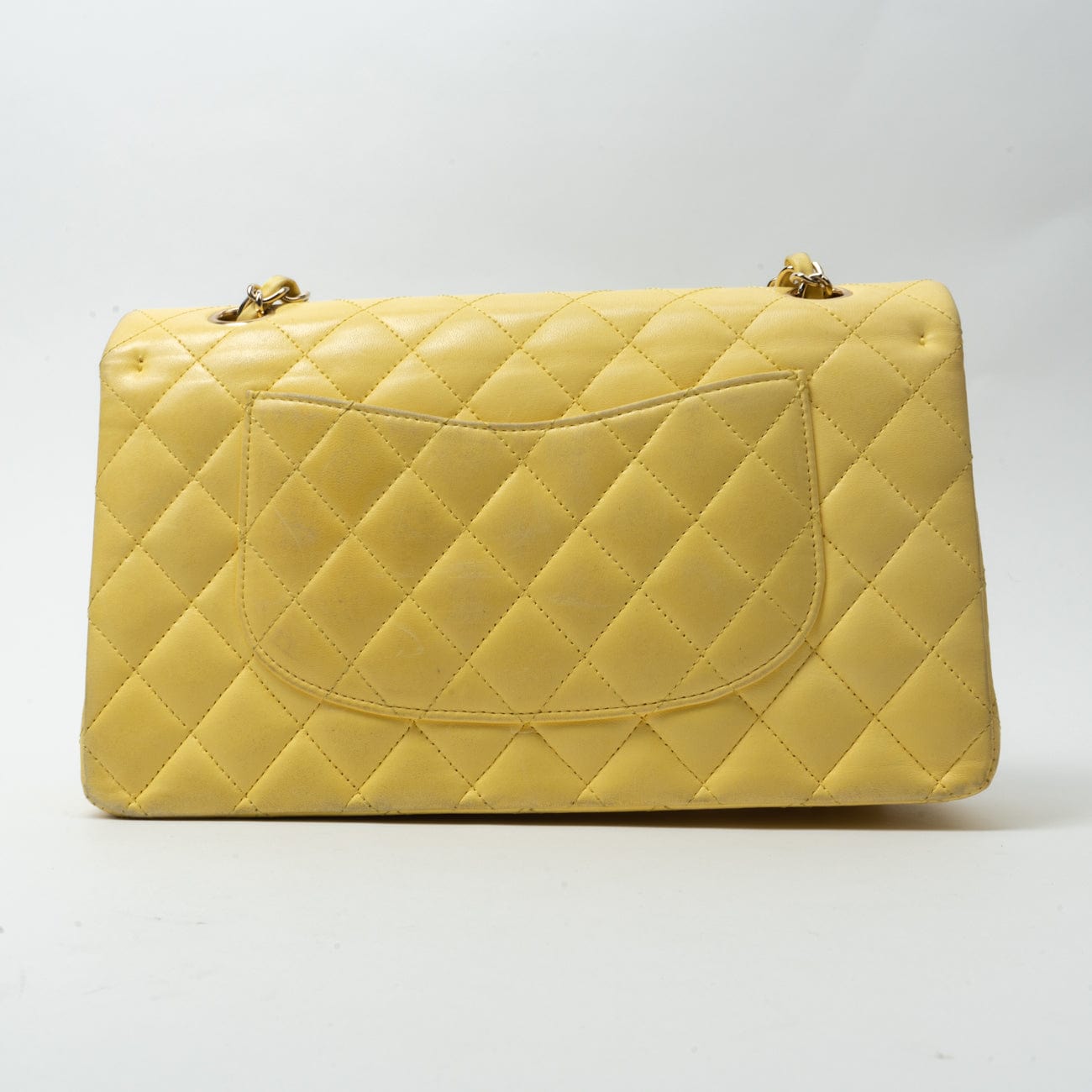 Yellow Lambskin Quilted Double Classic Flap Medium Light Gold Hardware