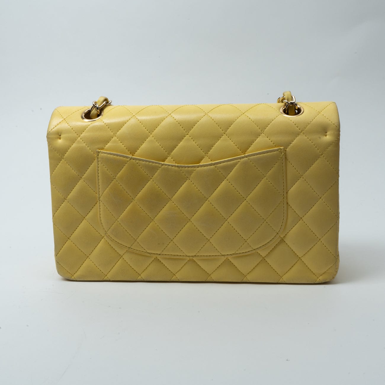 Yellow Lambskin Quilted Double Classic Flap Medium Light Gold Hardware