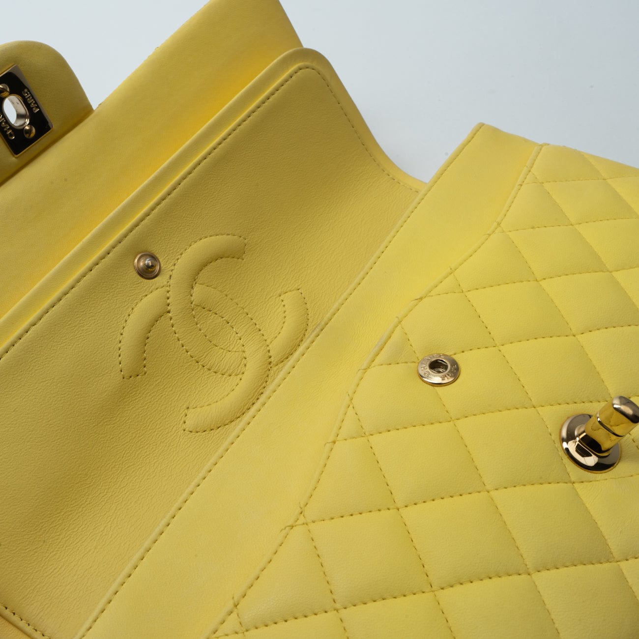 Yellow Lambskin Quilted Double Classic Flap Medium Light Gold Hardware
