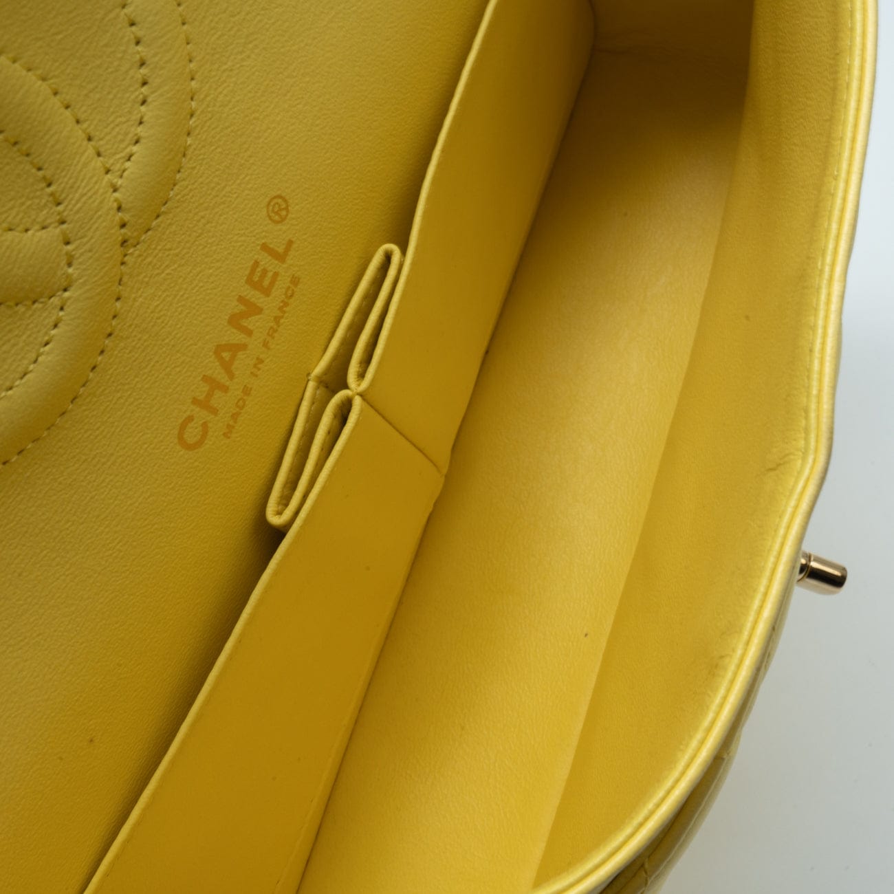 Yellow Lambskin Quilted Double Classic Flap Medium Light Gold Hardware