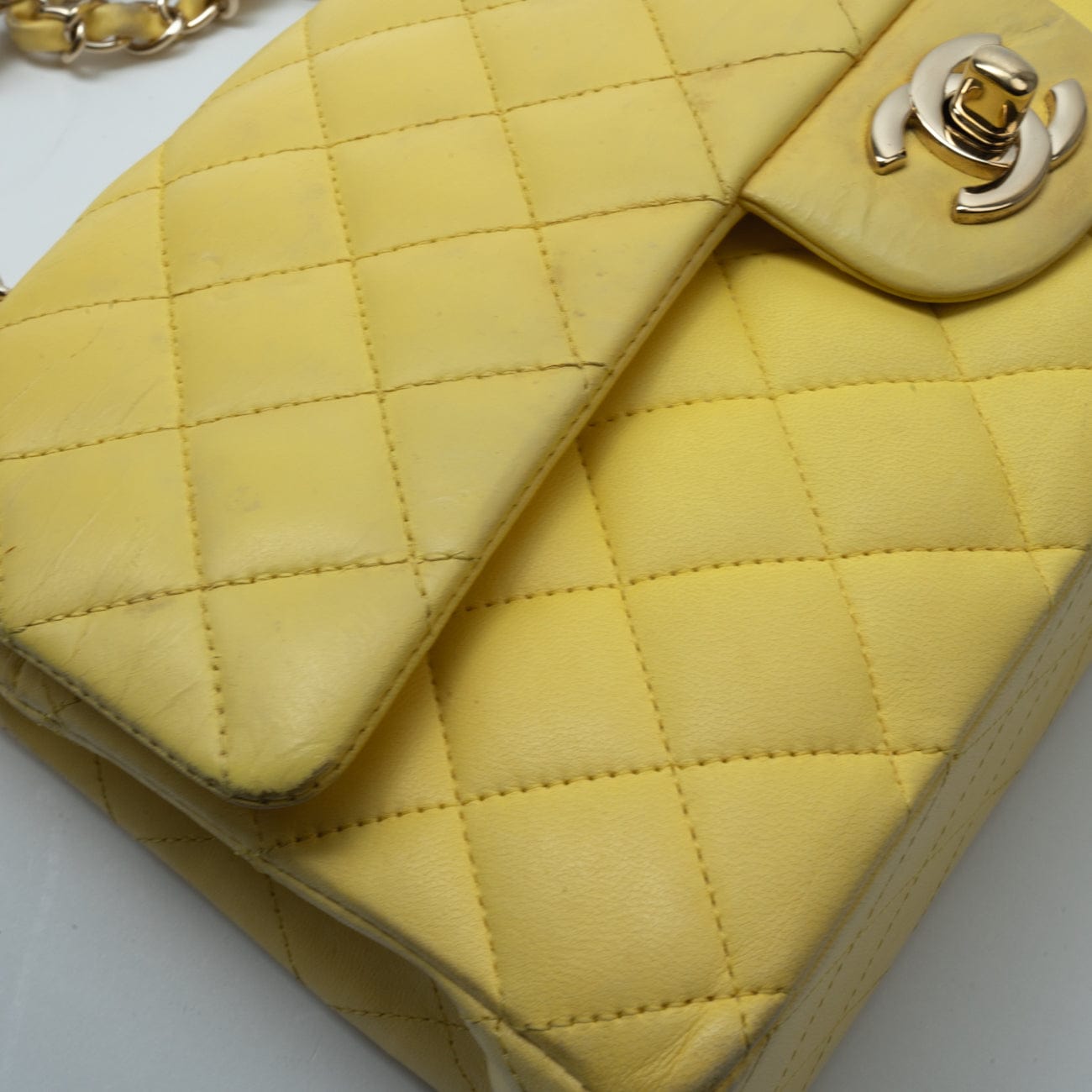 Yellow Lambskin Quilted Double Classic Flap Medium Light Gold Hardware