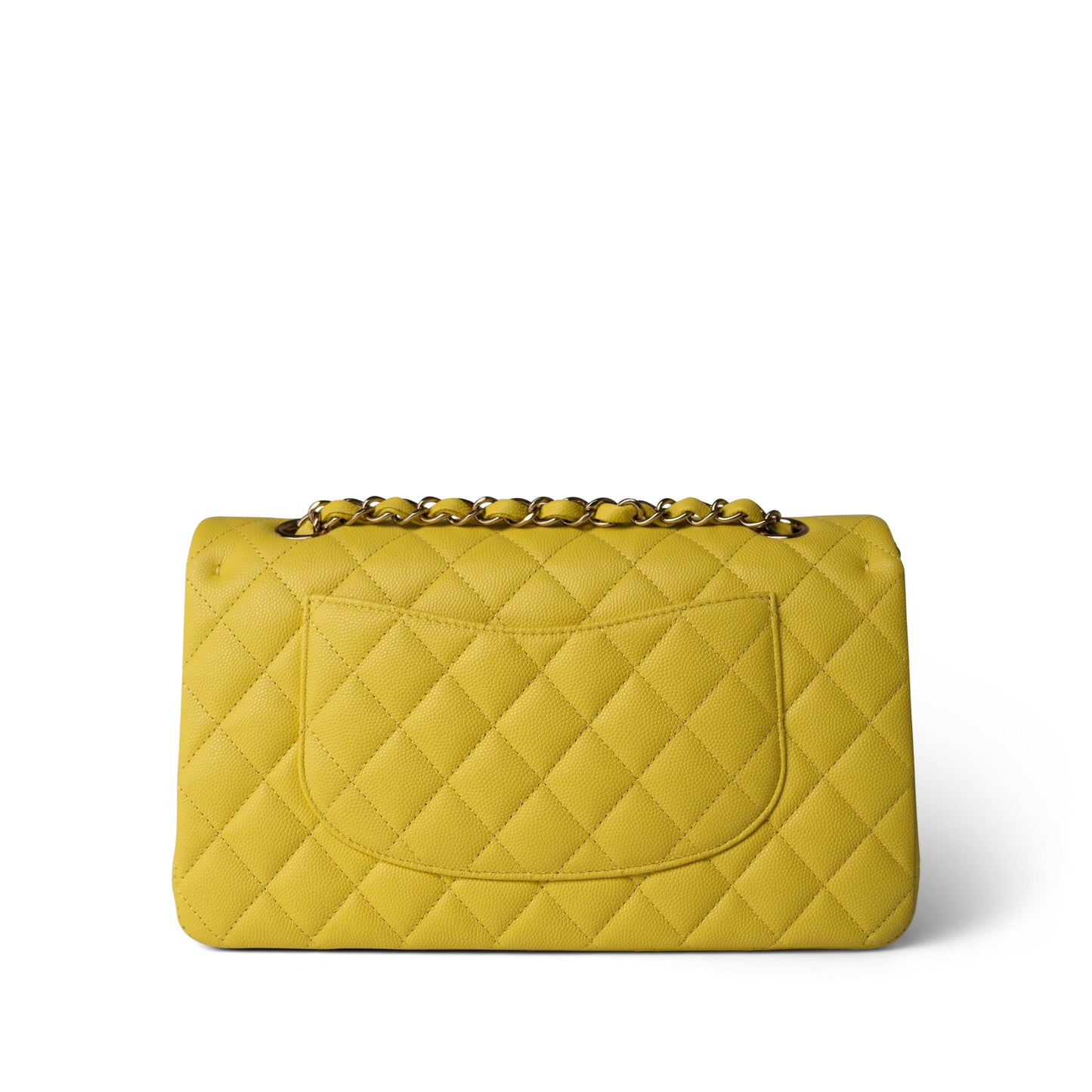 Yellow Caviar Quilted Classic Flap Medium Light Gold Hardware