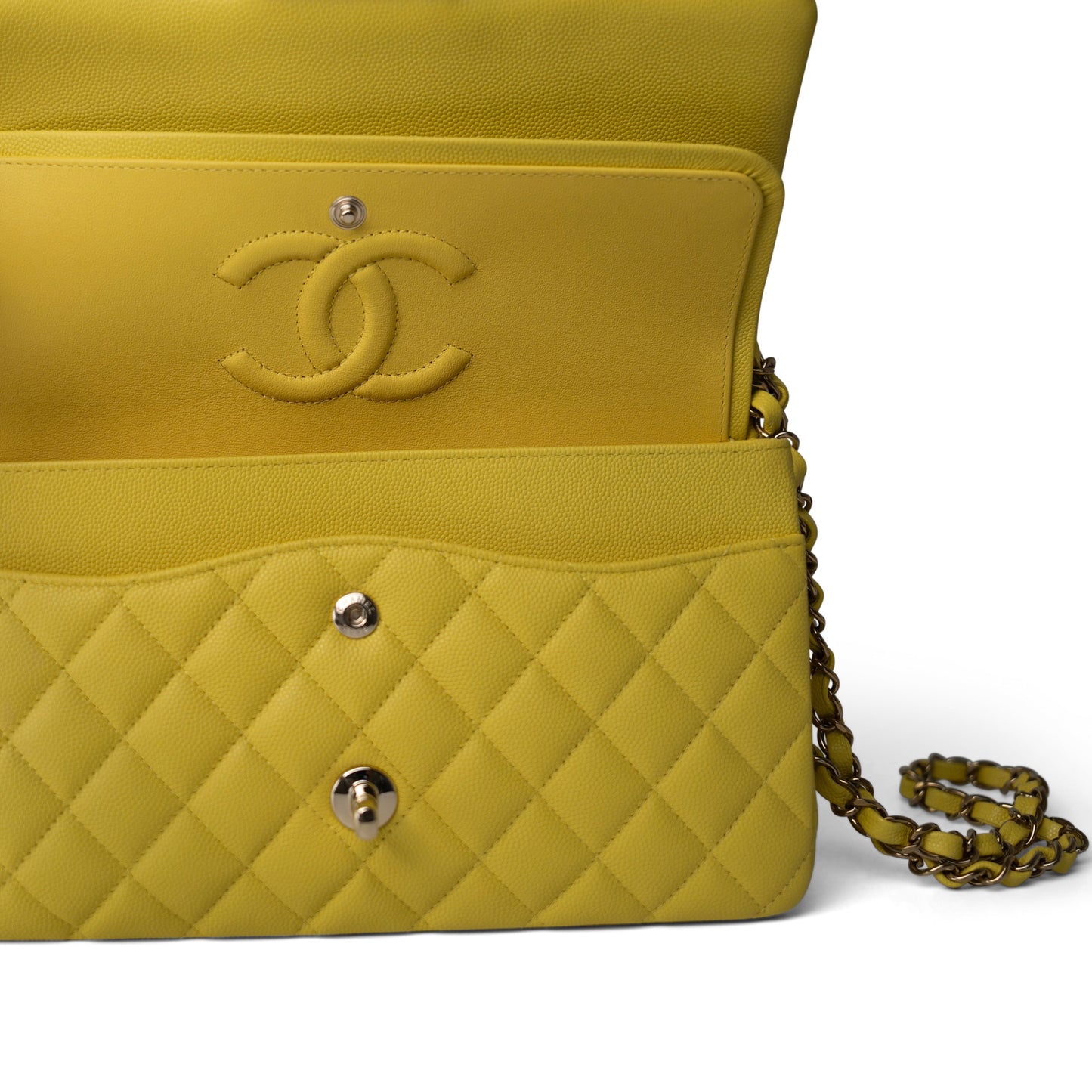 Yellow Caviar Quilted Classic Flap Medium Light Gold Hardware