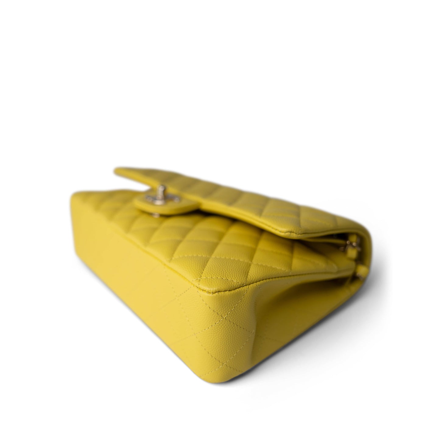 Yellow Caviar Quilted Classic Flap Medium Light Gold Hardware