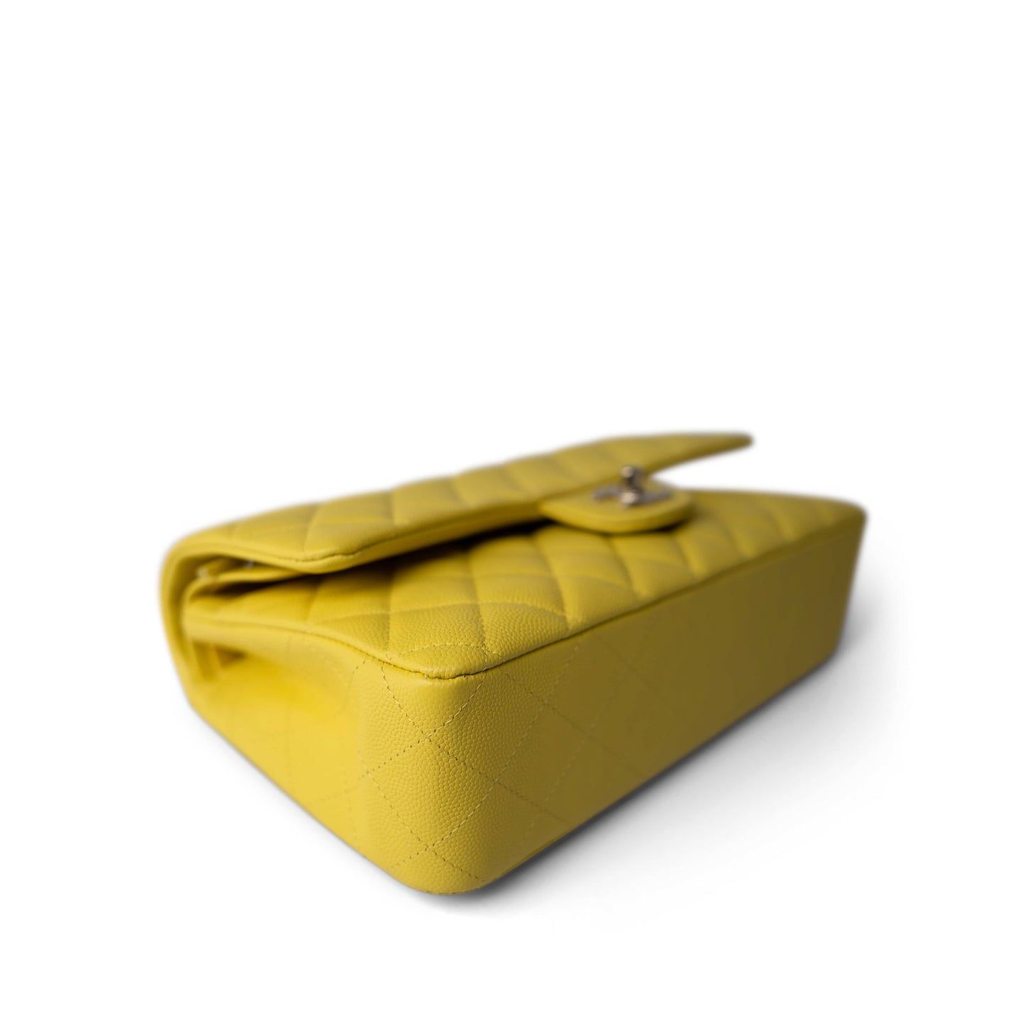 Yellow Caviar Quilted Classic Flap Medium Light Gold Hardware