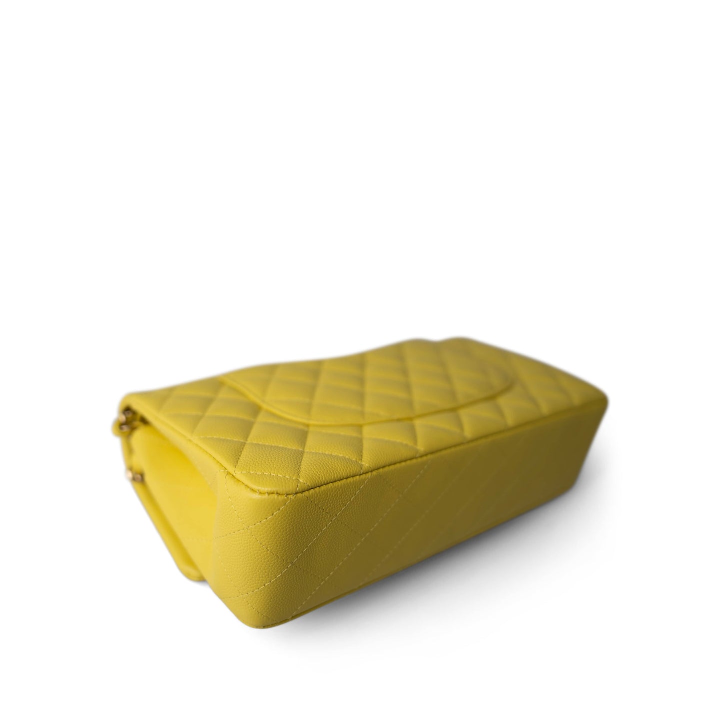 Yellow Caviar Quilted Classic Flap Medium Light Gold Hardware