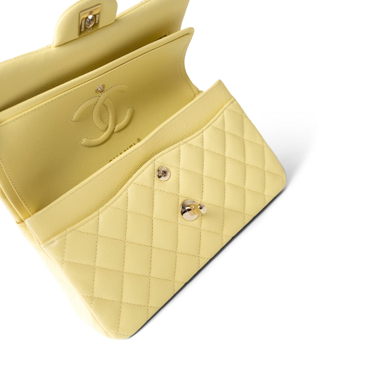 Yellow Caviar Quilted Classic Flap Small Light Gold Hardware