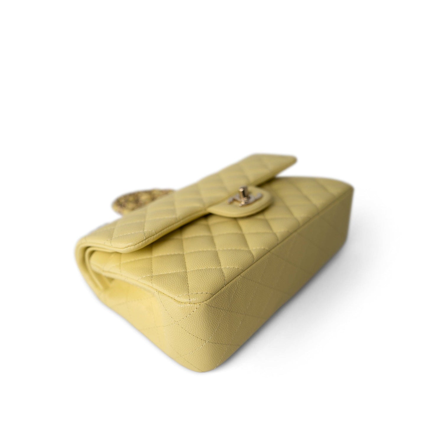 Yellow Caviar Quilted Classic Flap Small Light Gold Hardware
