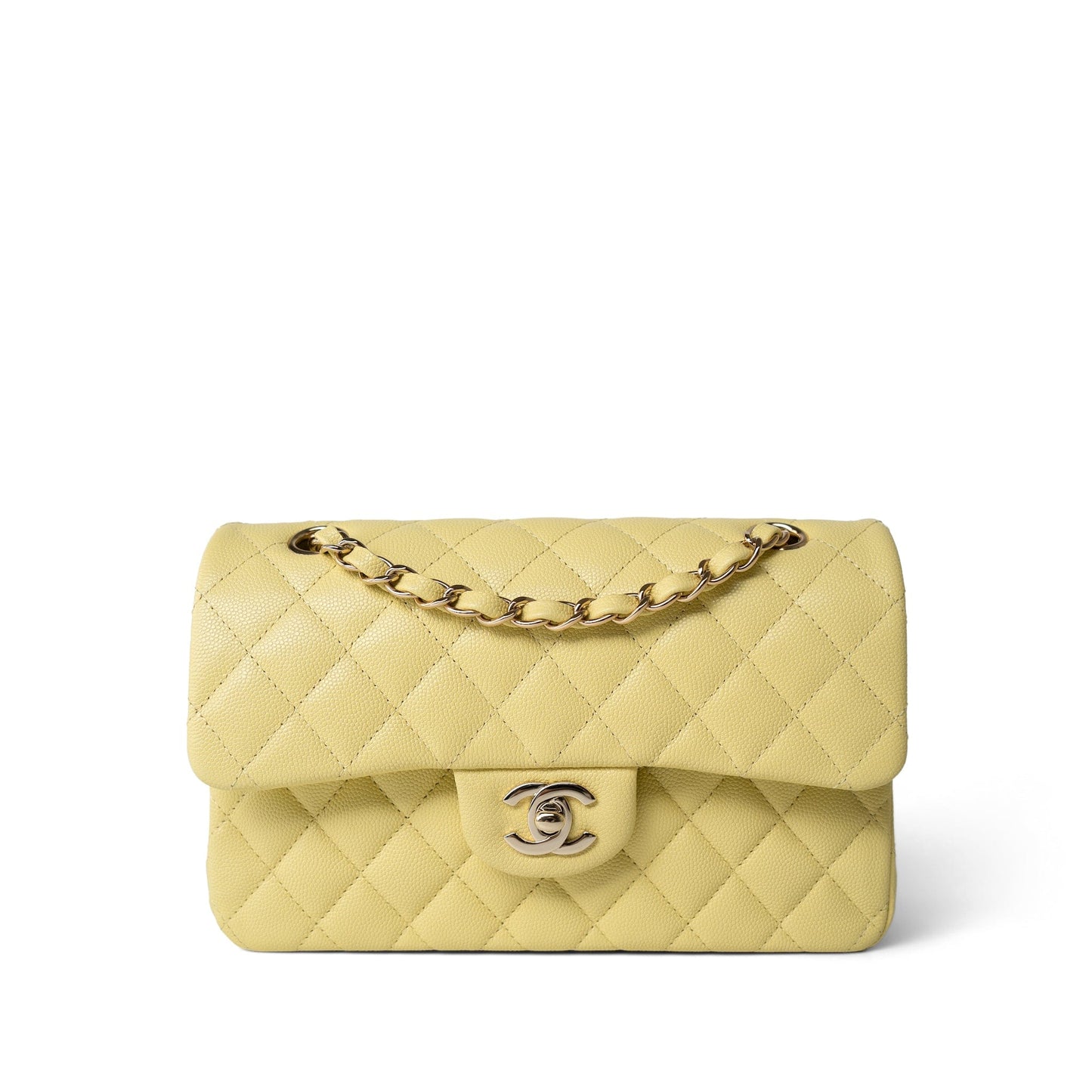 Yellow Caviar Quilted Classic Flap Small Light Gold Hardware