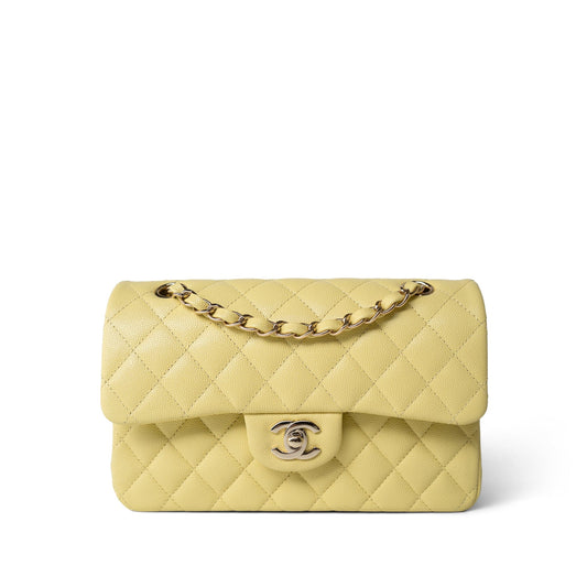 Yellow Caviar Quilted Classic Flap Small Light Gold Hardware