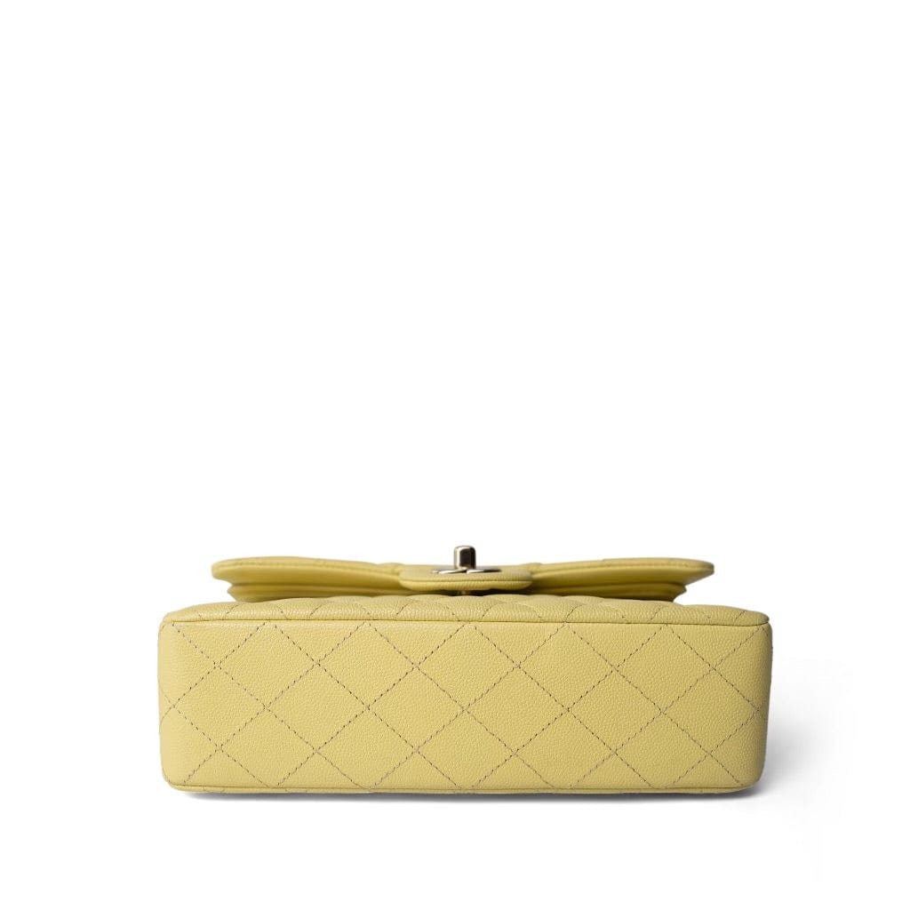 Yellow Caviar Quilted Classic Flap Small Light Gold Hardware
