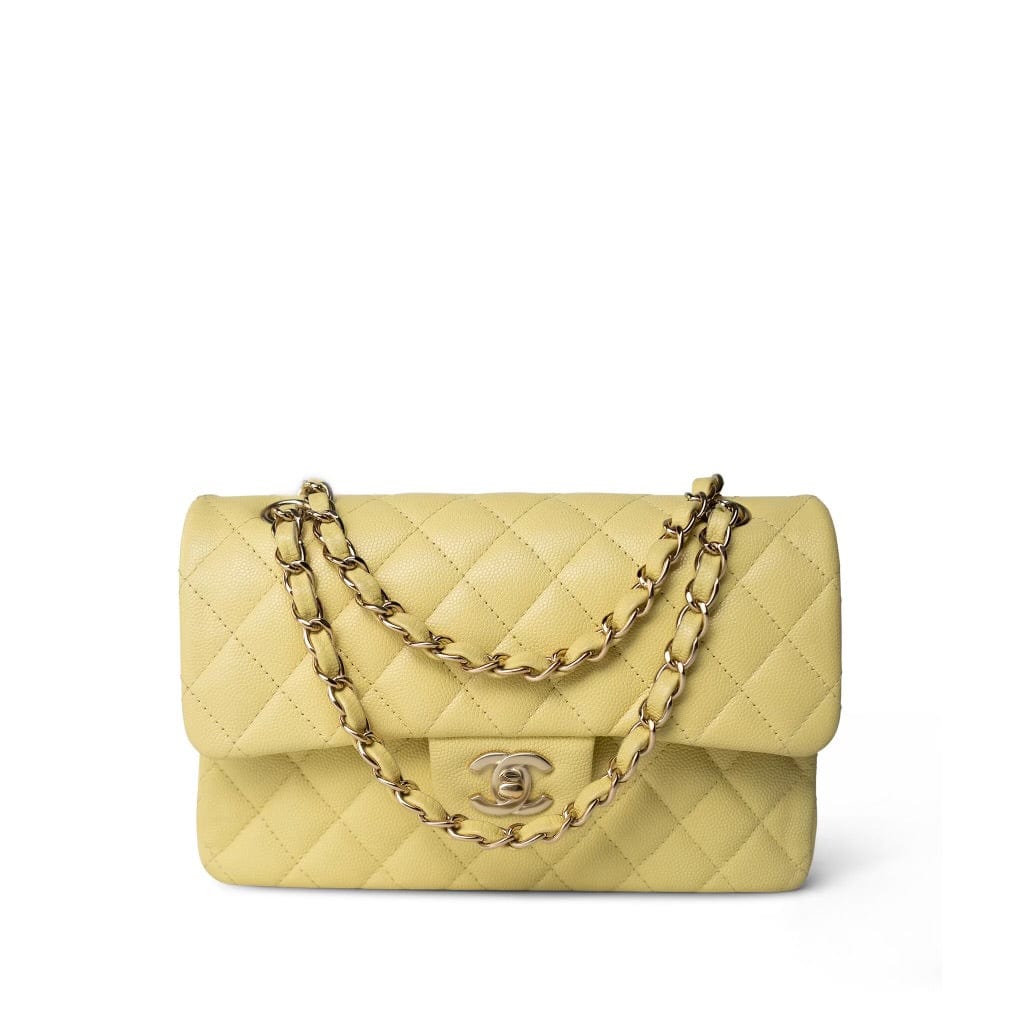 Yellow Caviar Quilted Classic Flap Small Light Gold Hardware