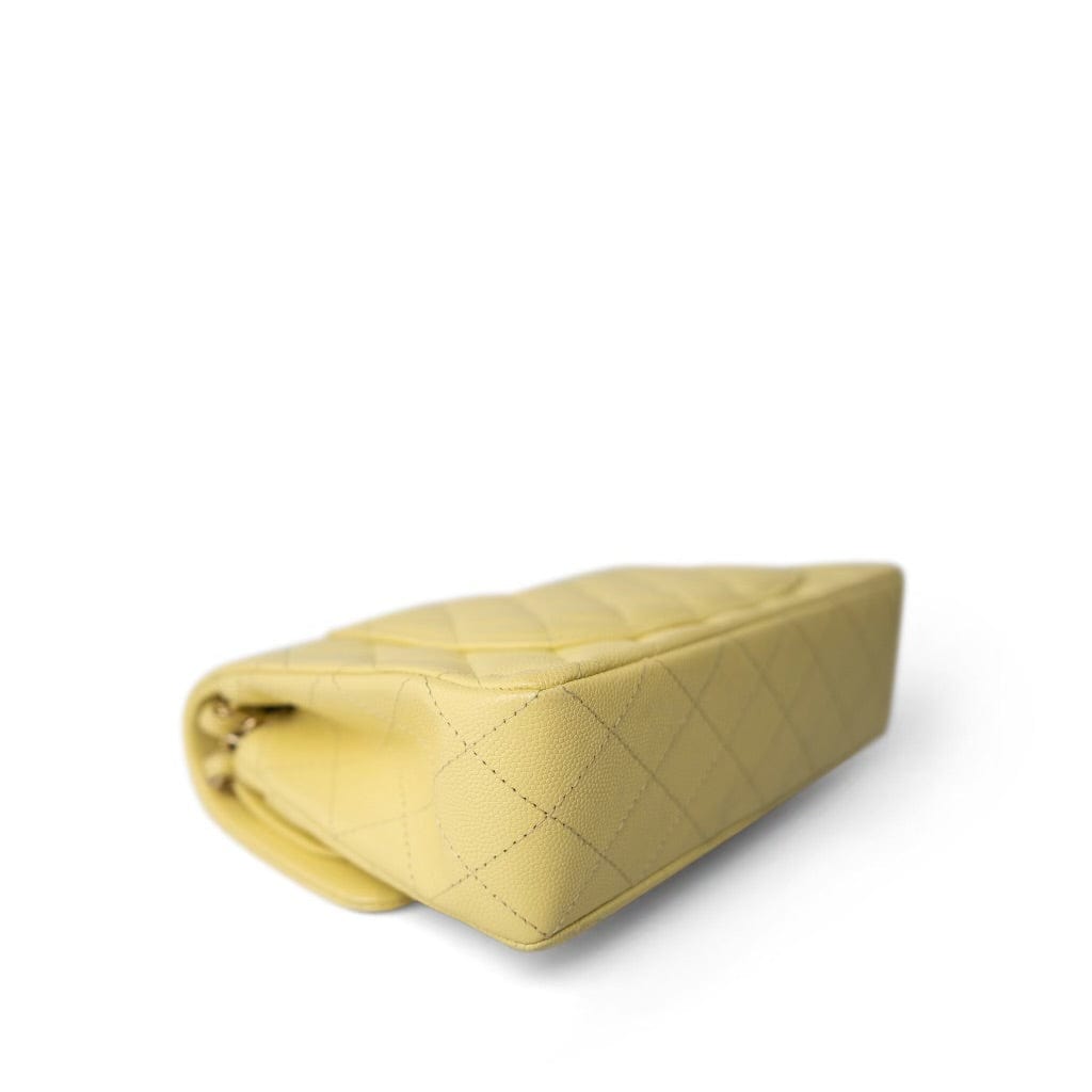 Yellow Caviar Quilted Classic Flap Small Light Gold Hardware