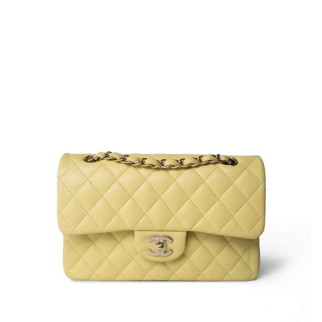 Yellow Caviar Quilted Classic Flap Small Light Gold Hardware