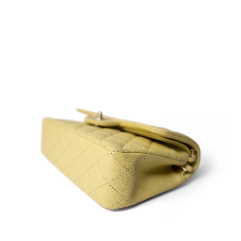 Yellow Caviar Quilted Classic Flap Small Light Gold Hardware