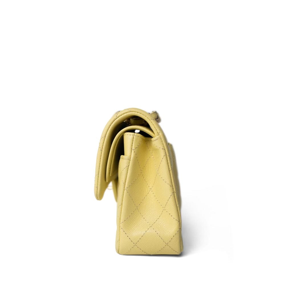 Yellow Caviar Quilted Classic Flap Small Light Gold Hardware
