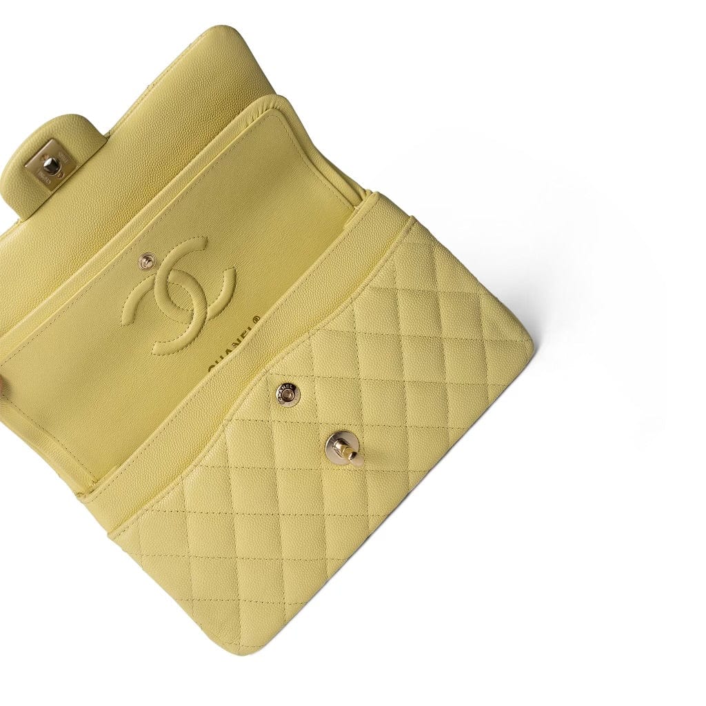 Yellow Caviar Quilted Classic Flap Small Light Gold Hardware