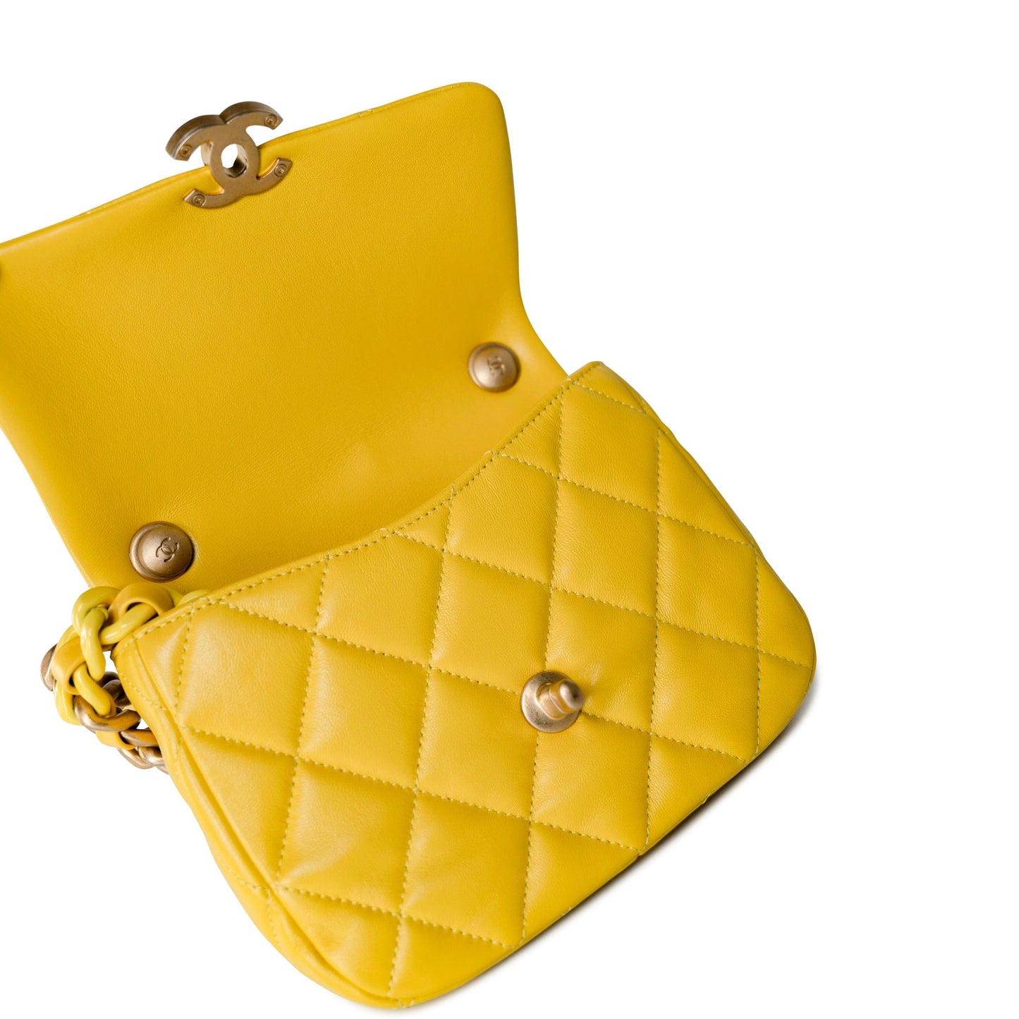 Yellow Lambskin Quilted Lacquered Metal CC Flap Bag