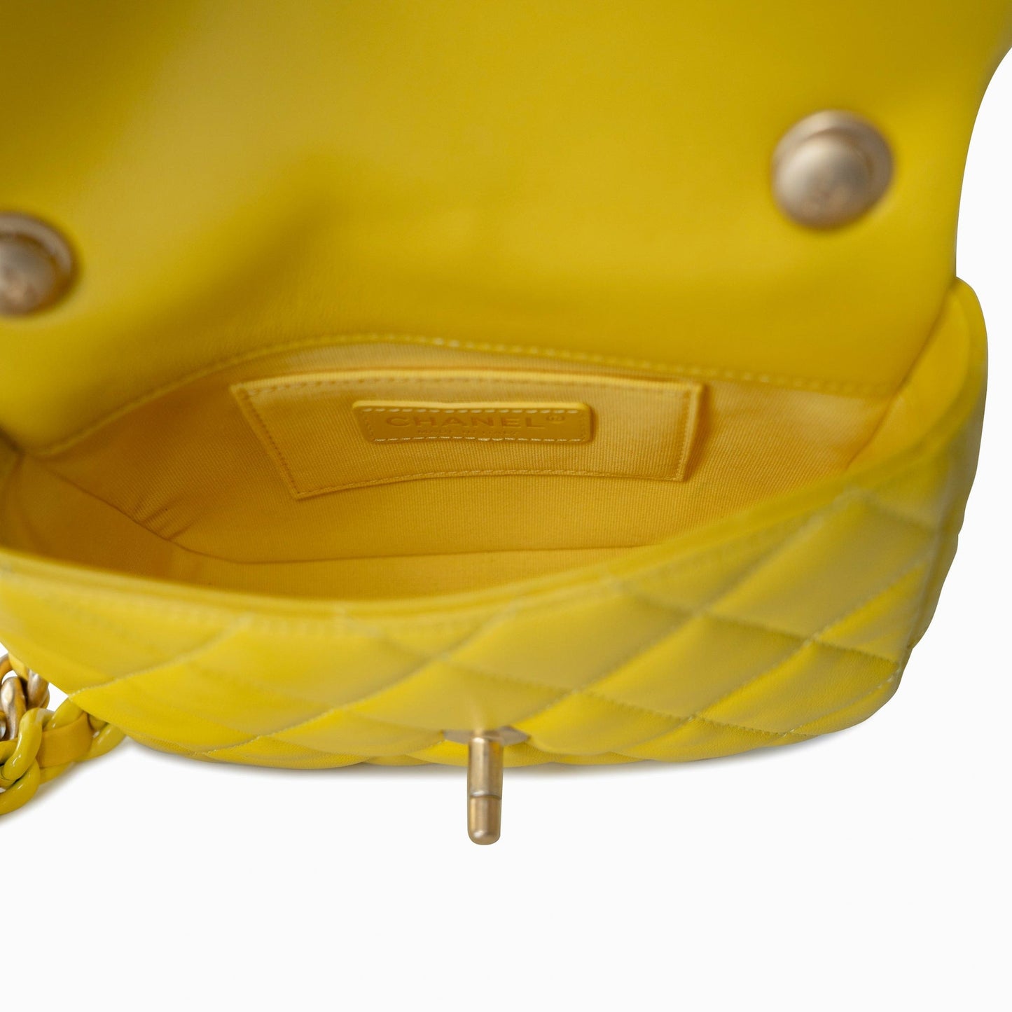 Yellow Lambskin Quilted Lacquered Metal CC Flap Bag