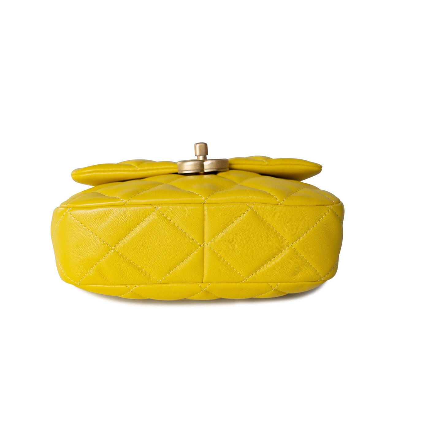 Yellow Lambskin Quilted Lacquered Metal CC Flap Bag